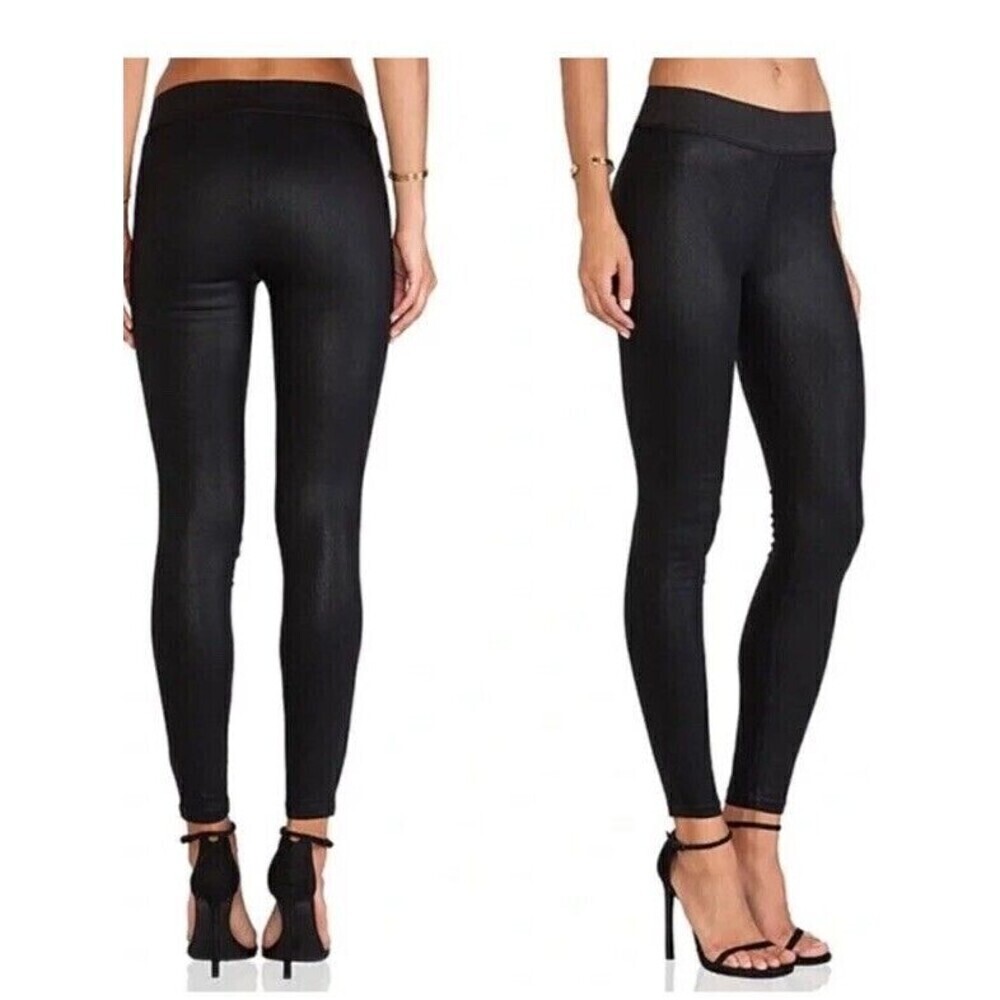 AGOLDE Natalie Coated Noir Black Mid Rise Pull On Legging Pants Size 31 12